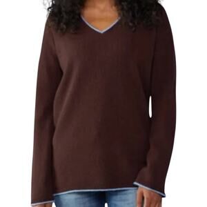 REI Co-op Norseland V-Neck Sweater 100% Lambswool Chocolate Plum/Blue Ether XS